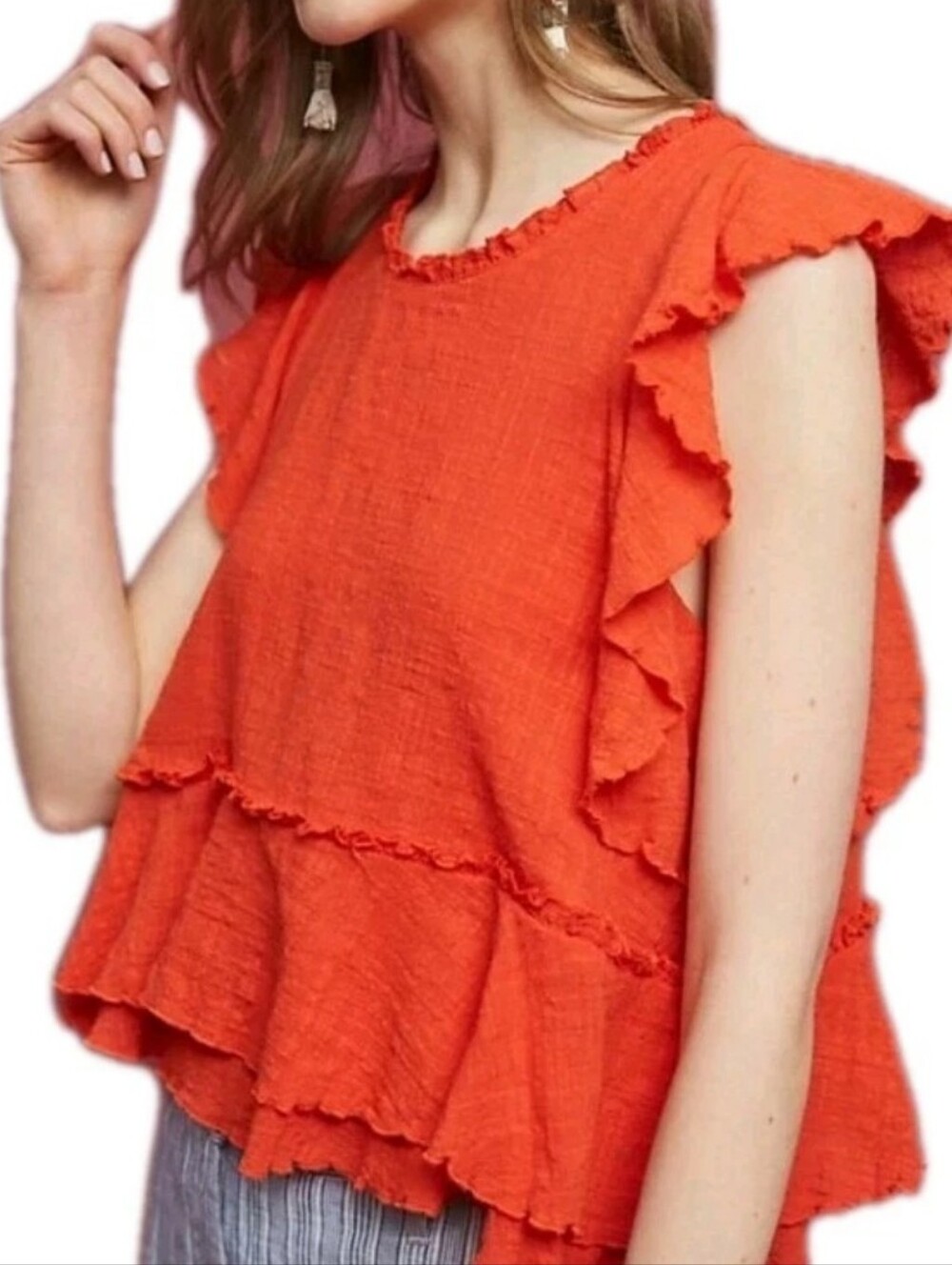 Maeve $98 Orange Summer Teired Flow Ruffle Top Sz M